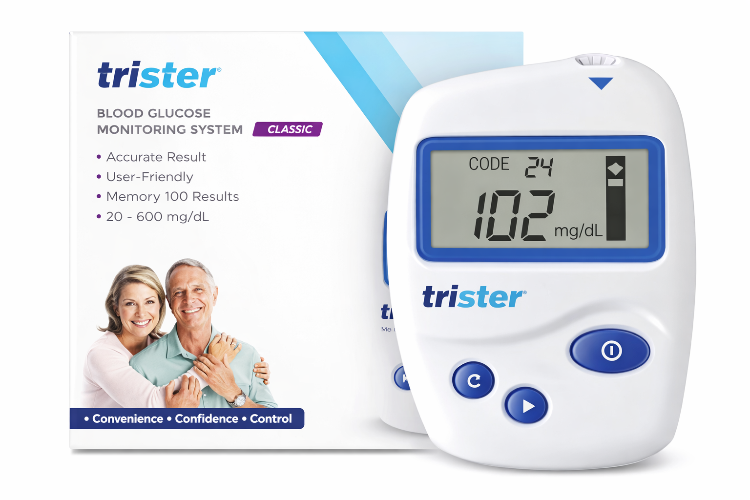 TRISTER BLOOD GLUCOSE MONITORING SYSTEM + 25 TEST STRIPS MODEL-TS 375BG